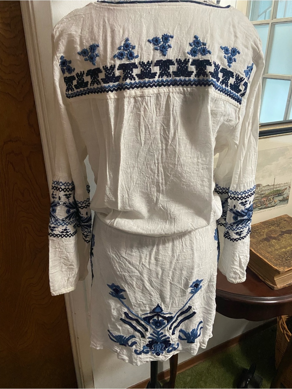 Free People White Mini Dress with Blue Embroidery - Picture 2 of 3